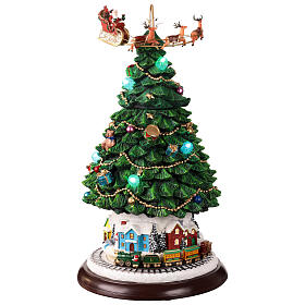 Sapin de Noël mouvement train traîneau Père Noël 25x25x45 cm