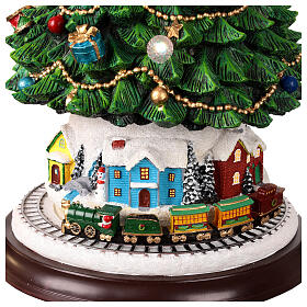 Sapin de Noël mouvement train traîneau Père Noël 25x25x45 cm