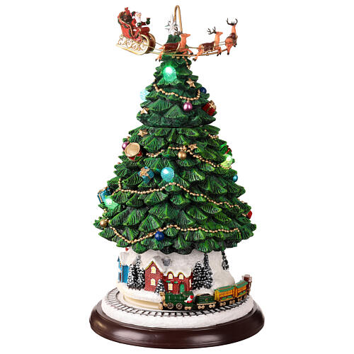 Choinka w ruchu, pociąg i sanie z Mikołajem, 24,5x24,5x43cm 3