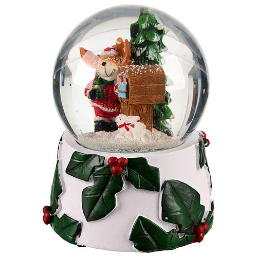 Snow globe with reindeer by a mailbox, 4x4x6 in 1