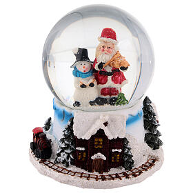 Schneekugel mit Spieluhr, Weihnachtsmann mit Violine – H 12,5 cm, Ø 10 cm