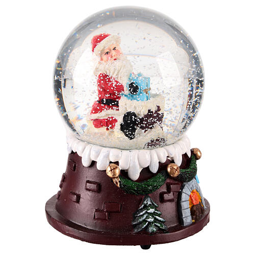 Bola de nieve 80 mm Papá Noel en chimenea 10x10x12 cm 4