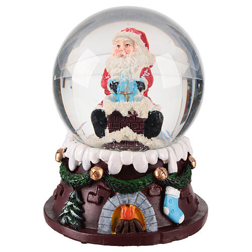 Palla di neve 80mm Babbo Natale su camino 10x10x12 cm 1