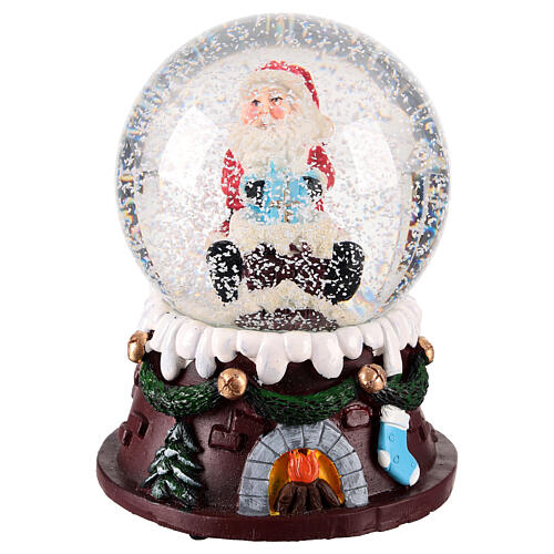 Palla di neve 80mm Babbo Natale su camino 10x10x12 cm 2