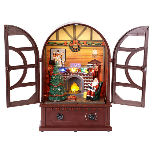 Radio vintage avec Père Noël et foyer, musique, mouvement et lumières 21x13x31 cm 1