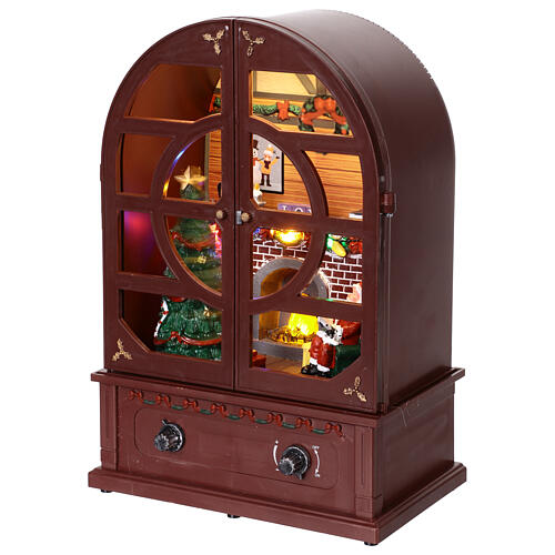 Vintage radio with Santa Claus and fireplace with music, movement, and lights 21x13x31 cm 4