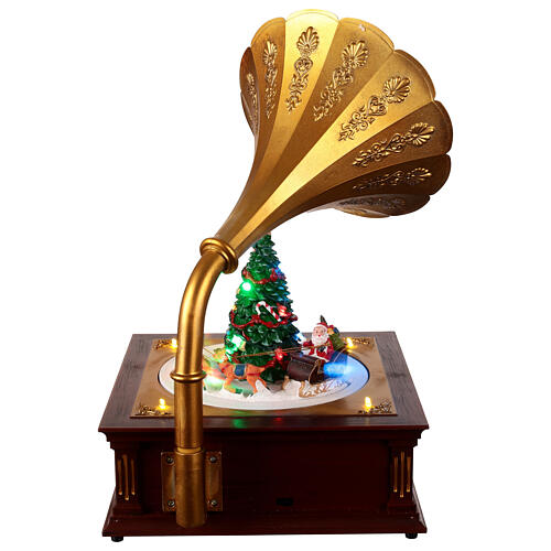 Illuminated gramophone, Santa on his sleigh in motion, 10x10x14 in 5