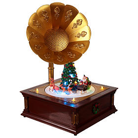 Gramophone éclairé Père Noël avec traîneau mouvement 25x25x35 cm