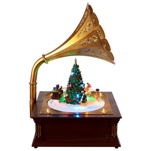 Grammofono illuminato Babbo Natale con slitta movimento 25x25x35 4