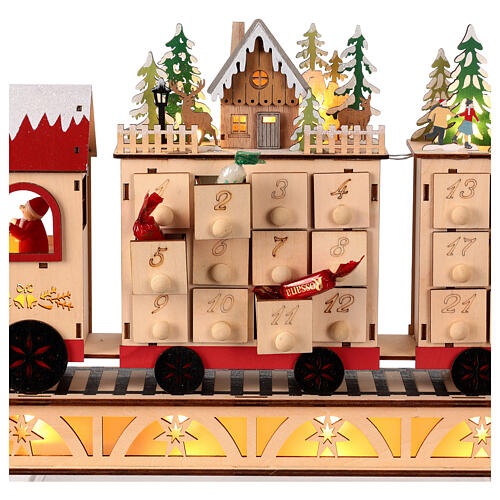 Adventskalender in Form eines Zugs aus Holz mit Beleuchtung und Musik – 60 cm 4