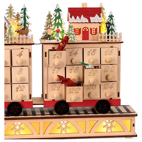 Adventskalender in Form eines Zugs aus Holz mit Beleuchtung und Musik – 60 cm 6