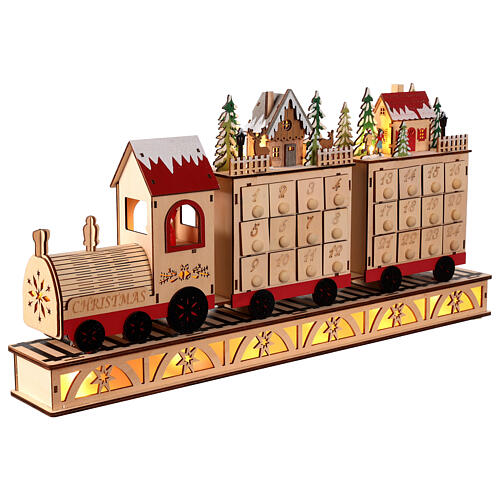 Calendrier de l'Avent train en bois 24 tiroirs 60x10x30 cm 3