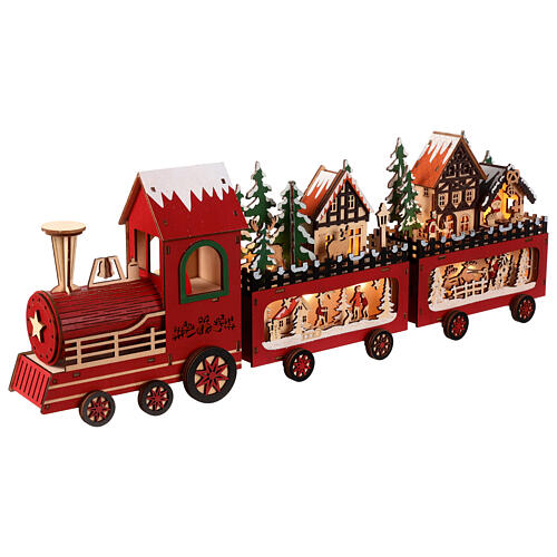 Weihnachtszug mit LEDs, 2 Waggons aus Holz – 55 × 10 × 20 cm 3