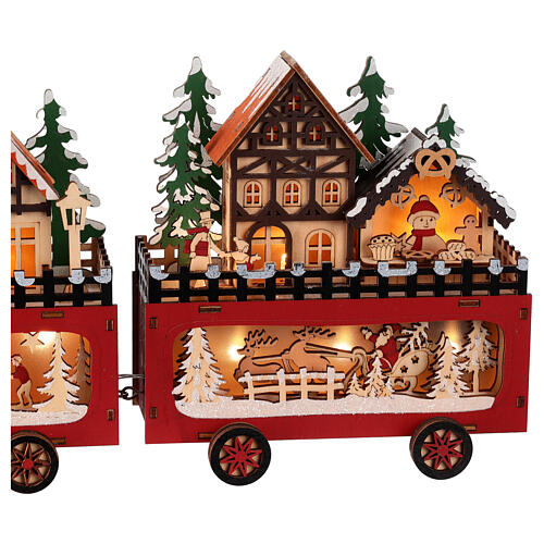 Weihnachtszug mit LEDs, 2 Waggons aus Holz – 55 × 10 × 20 cm 6