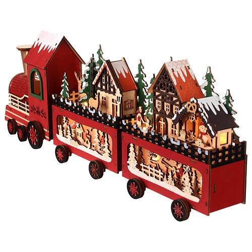 Weihnachtszug mit LEDs, 2 Waggons aus Holz – 55 × 10 × 20 cm 7