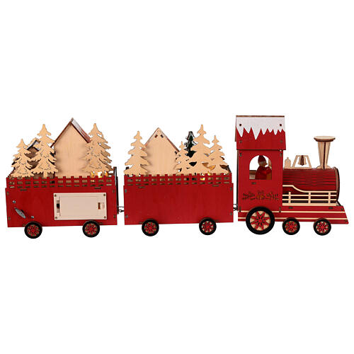 Weihnachtszug mit LEDs, 2 Waggons aus Holz – 55 × 10 × 20 cm 8
