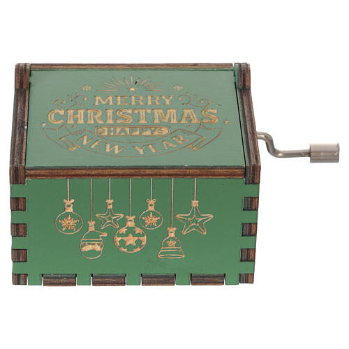 Boîte à musique de Noël verte en bois à manivelle 40x65x50 mm 6