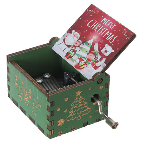 Green wooden Christmas crank music box 40x65x50 mm 3
