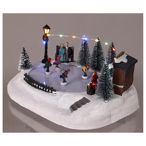 Piste de patinage de Noël avec mouvement et lumières 30x21x14 cm 3