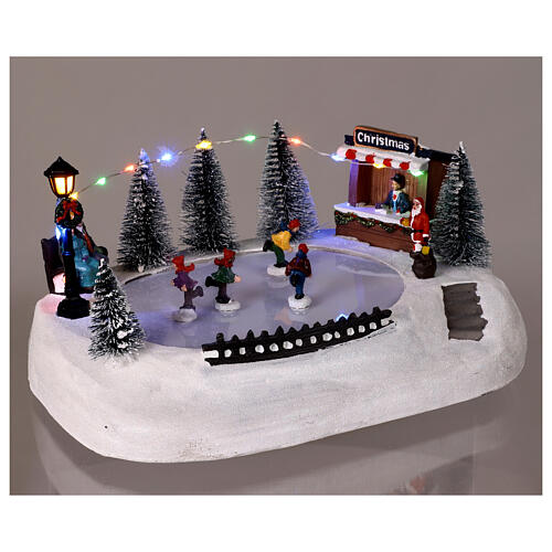 Piste de patinage de Noël avec mouvement et lumières 30x21x14 cm 4