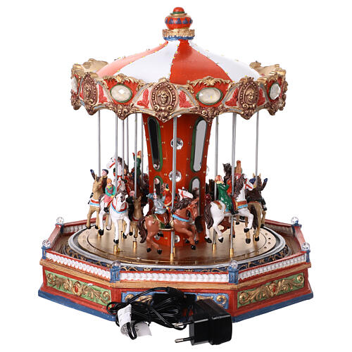 Christmas carousel with horses, lights, music, and motion, 14x14x14 in 5