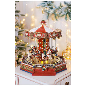 Carrousel de Noël avec chevaux, lumières, musique et mouvement 34x36x35 cm