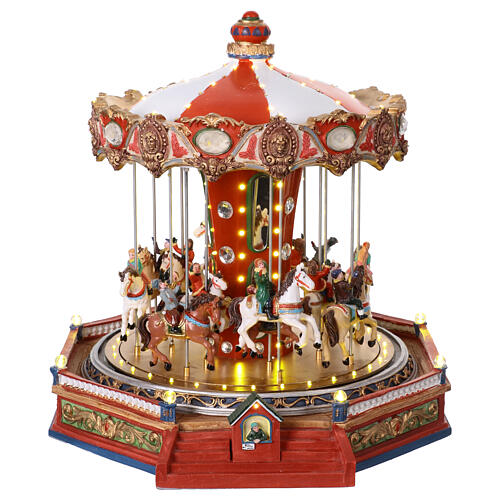 Carrousel de Noël avec chevaux, lumières, musique et mouvement 34x36x35 cm 1