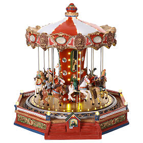 Carrossel de Natal com cavalos, luzes, música e movimento 34x36x35 cm