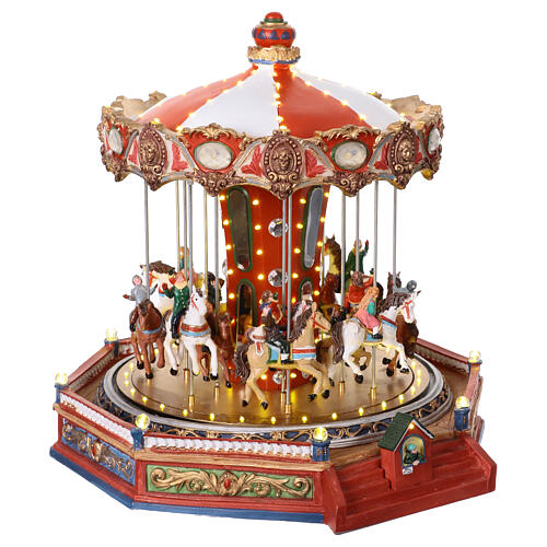 Carrossel de Natal com cavalos, luzes, música e movimento 34x36x35 cm 4