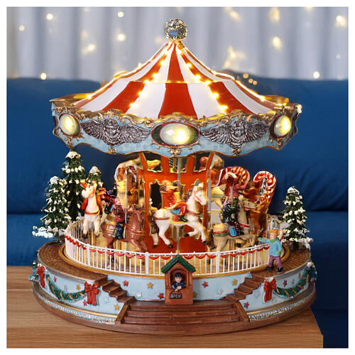 Carrossel de cavalos natalino iluminado com movimento e músicas 30x28x26 cm 2