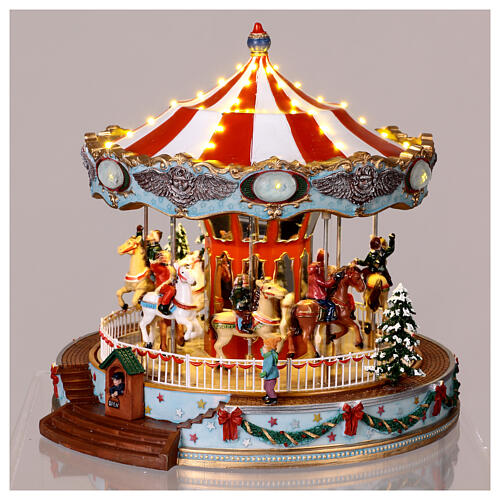 Carrossel de cavalos natalino iluminado com movimento e músicas 30x28x26 cm 3