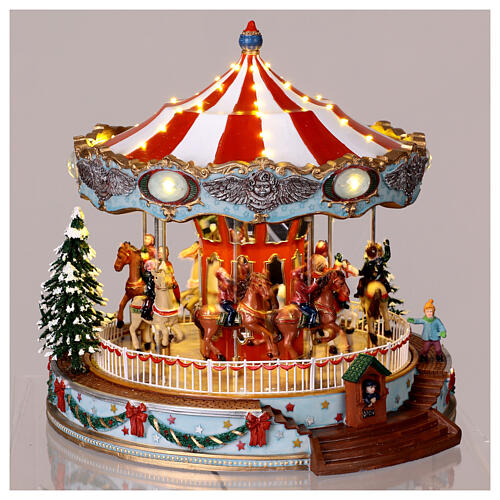 Carrossel de cavalos natalino iluminado com movimento e músicas 30x28x26 cm 4