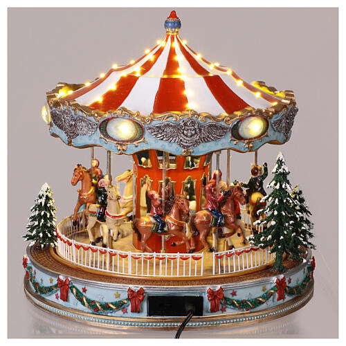 Carrossel de cavalos natalino iluminado com movimento e músicas 30x28x26 cm 5