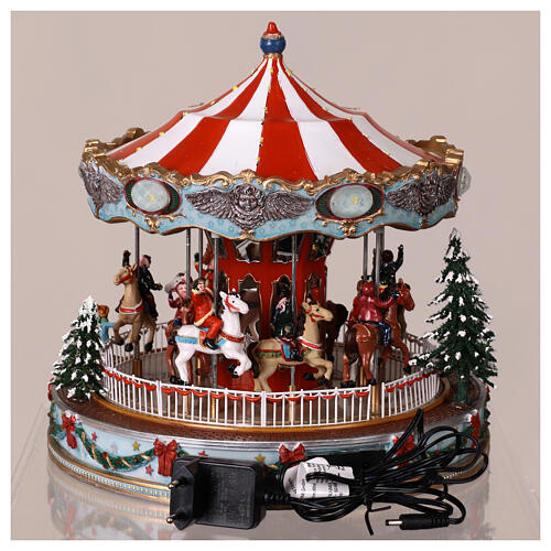Carrossel de cavalos natalino iluminado com movimento e músicas 30x28x26 cm 6