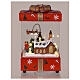 Boîte cadeau rouge avec église et traîneau du Père Noël en mouvement 15x15x25 cm s5
