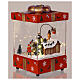 Pacco regalo rosso con chiesa slitta Babbo Natale in movimento 15x15x25 cm s4