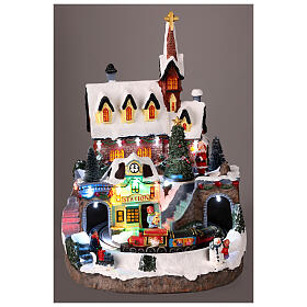 Winterszene „Kirche mit Zug“ – beleuchtet mit Musik und Bewegung, 25 × 25 × 30 cm