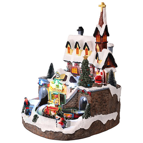 Winterszene „Kirche mit Zug“ – beleuchtet mit Musik und Bewegung, 25 × 25 × 30 cm 3