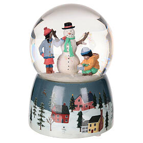 Glass snow globe: snowman and snowy landscape, glitter and music box, 6x4x4 in