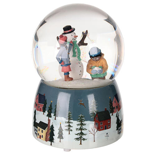 Glass snow globe: snowman and snowy landscape, glitter and music box, 6x4x4 in 4