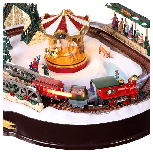 Christmas village set: train on snowy landscape, music motion and lights, 6x20x16 in 2