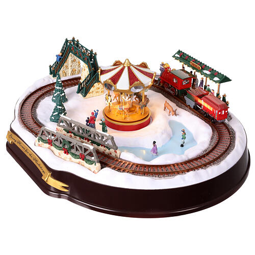 Christmas village set: train on snowy landscape, music motion and lights, 6x20x16 in 5