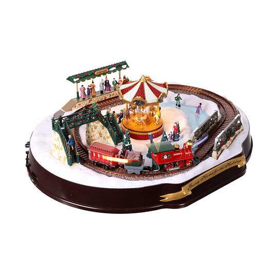 Snowy village train scene music movement lights 15x50x40 cm 8