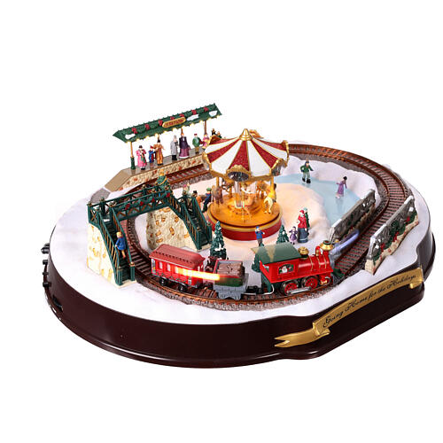 Snowy village train scene music movement lights 15x50x40 cm 20