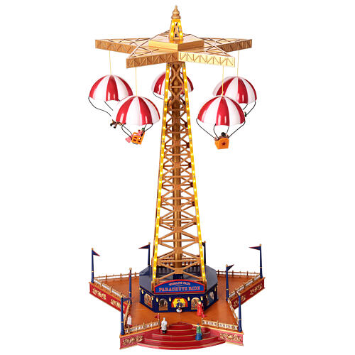 Parachute drop ride, Christmas village set with animation, music and lights, h 20 in 1