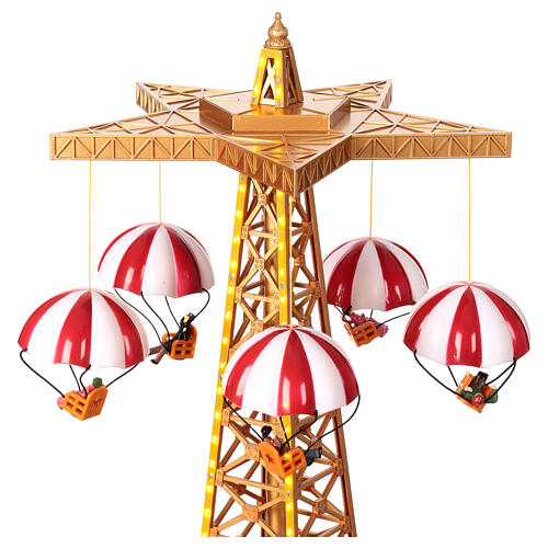 Parachute drop ride, Christmas village set with animation, music and lights, h 20 in 2