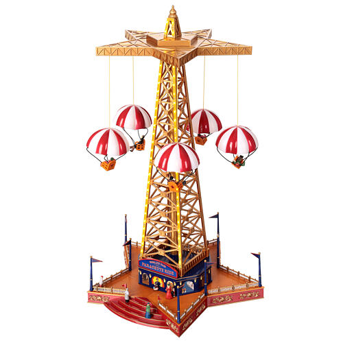 Parachute drop ride, Christmas village set with animation, music and lights, h 20 in 4