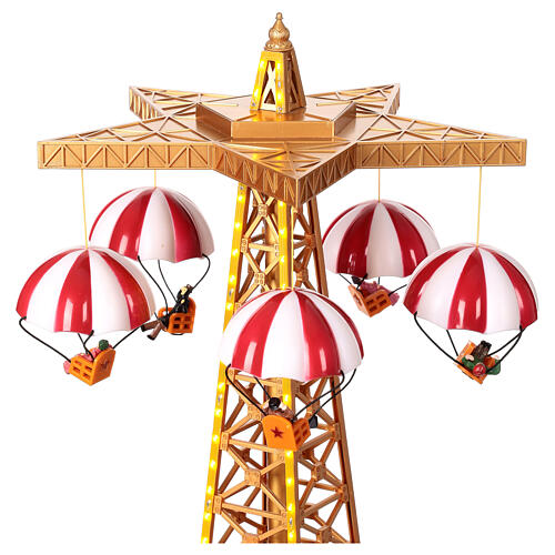 Parachute drop ride, Christmas village set with animation, music and lights, h 20 in 6