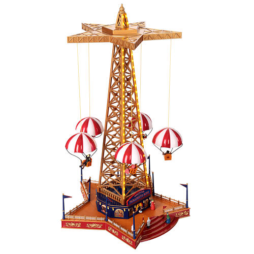 Parachute drop ride, Christmas village set with animation, music and lights, h 20 in 7