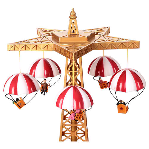 Parachute drop ride, Christmas village set with animation, music and lights, h 20 in 8